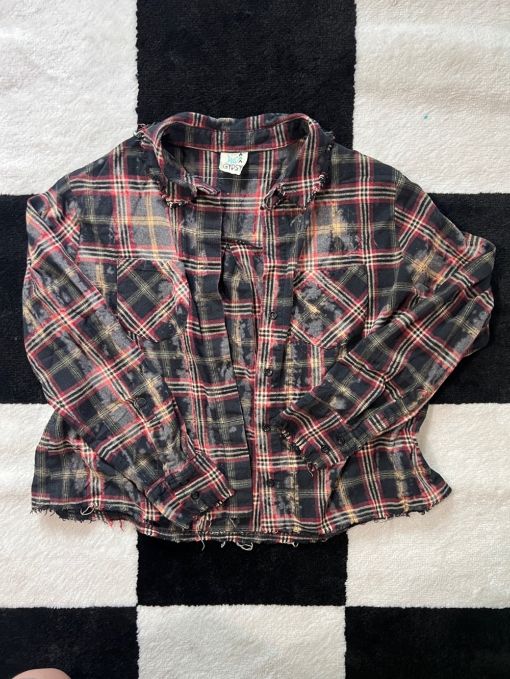 Gypsy Distressed Black & Red Plaid Button-Down Shirt